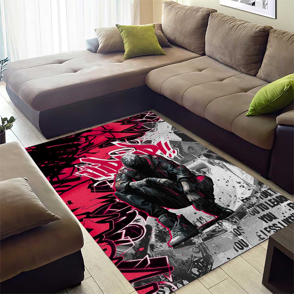 Hip Hop Graffiti Design Area Rug Sitting Hooded Figure and Red Black Street - African Pride