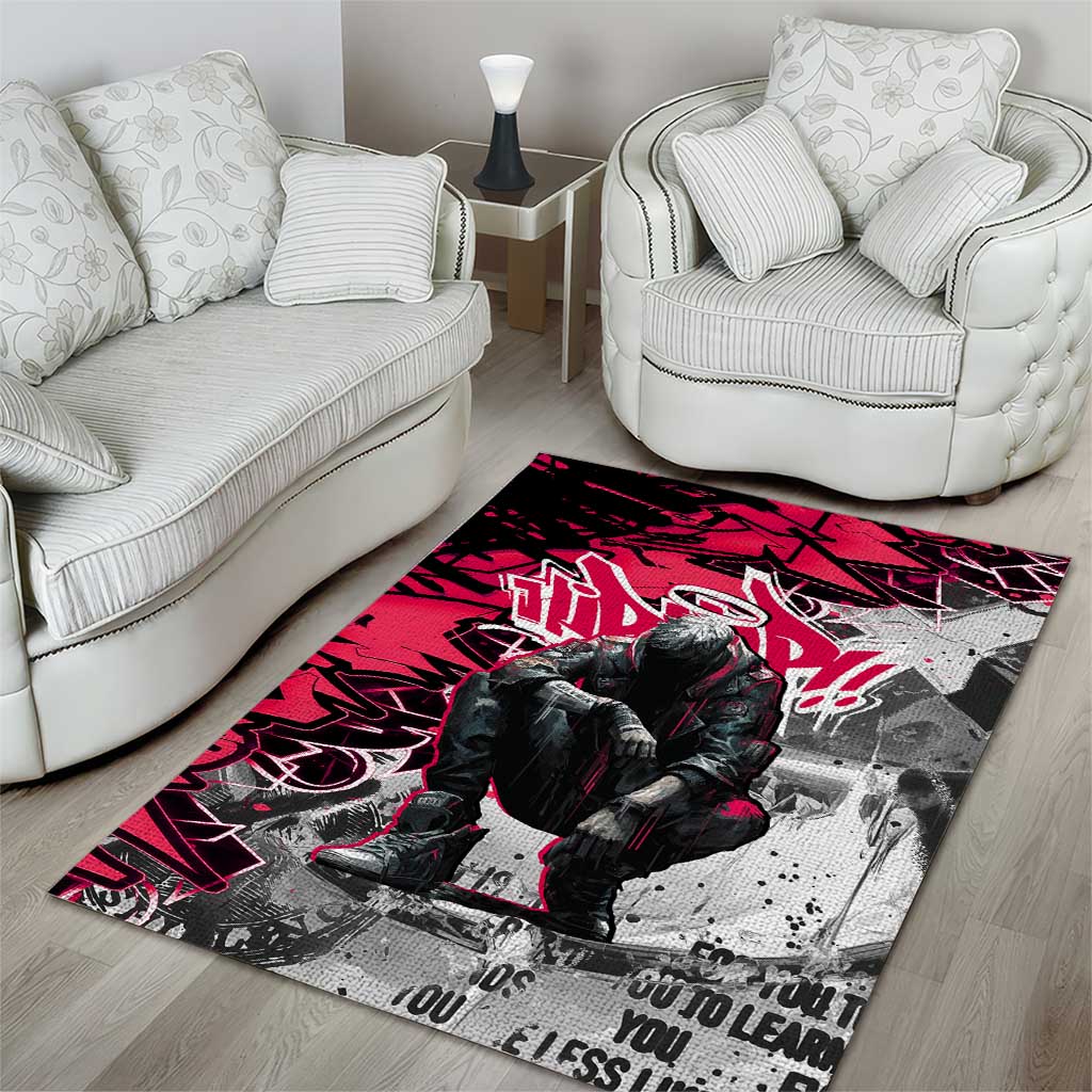 Hip Hop Graffiti Design Area Rug Sitting Hooded Figure and Red Black Street - African Pride
