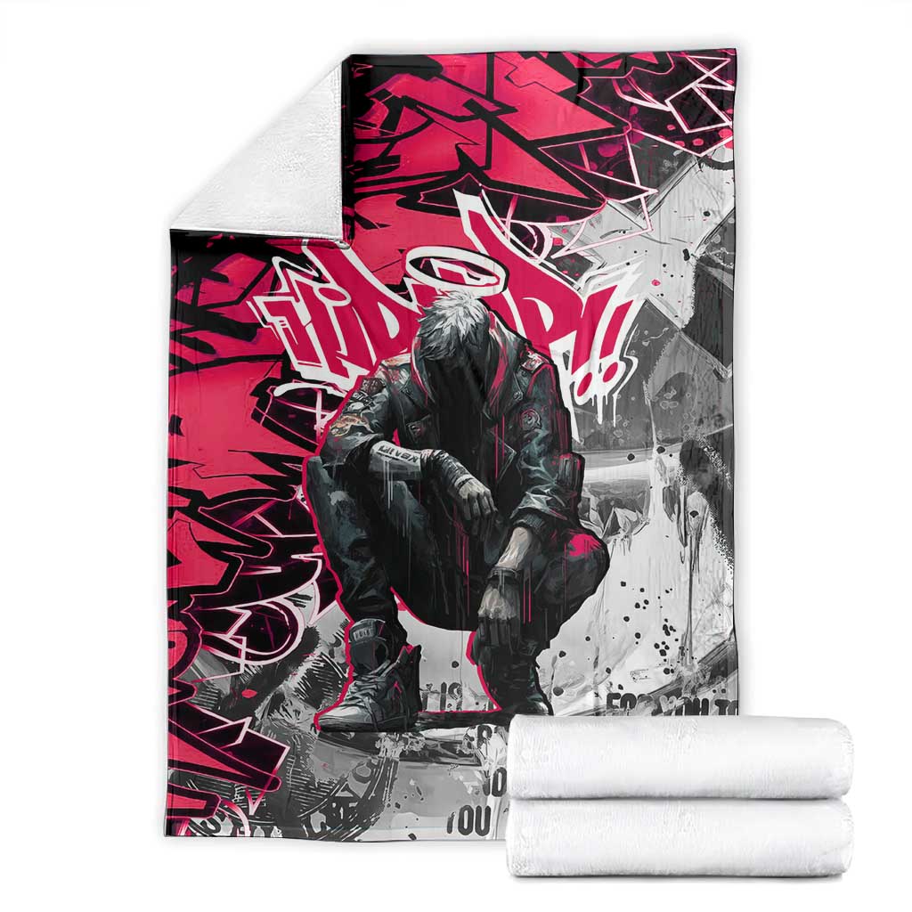 Hip Hop Graffiti Design Blanket Sitting Hooded Figure and Red Black Street - African Pride