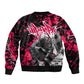 Hip Hop Graffiti Design Bomber Jacket Sitting Hooded Figure and Red Black Street - African Pride