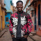 Hip Hop Graffiti Design Bomber Jacket Sitting Hooded Figure and Red Black Street - African Pride