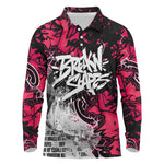 Hip Hop Graffiti Design Long Sleeve Polo Shirt Sitting Hooded Figure and Red Black Street - African Pride