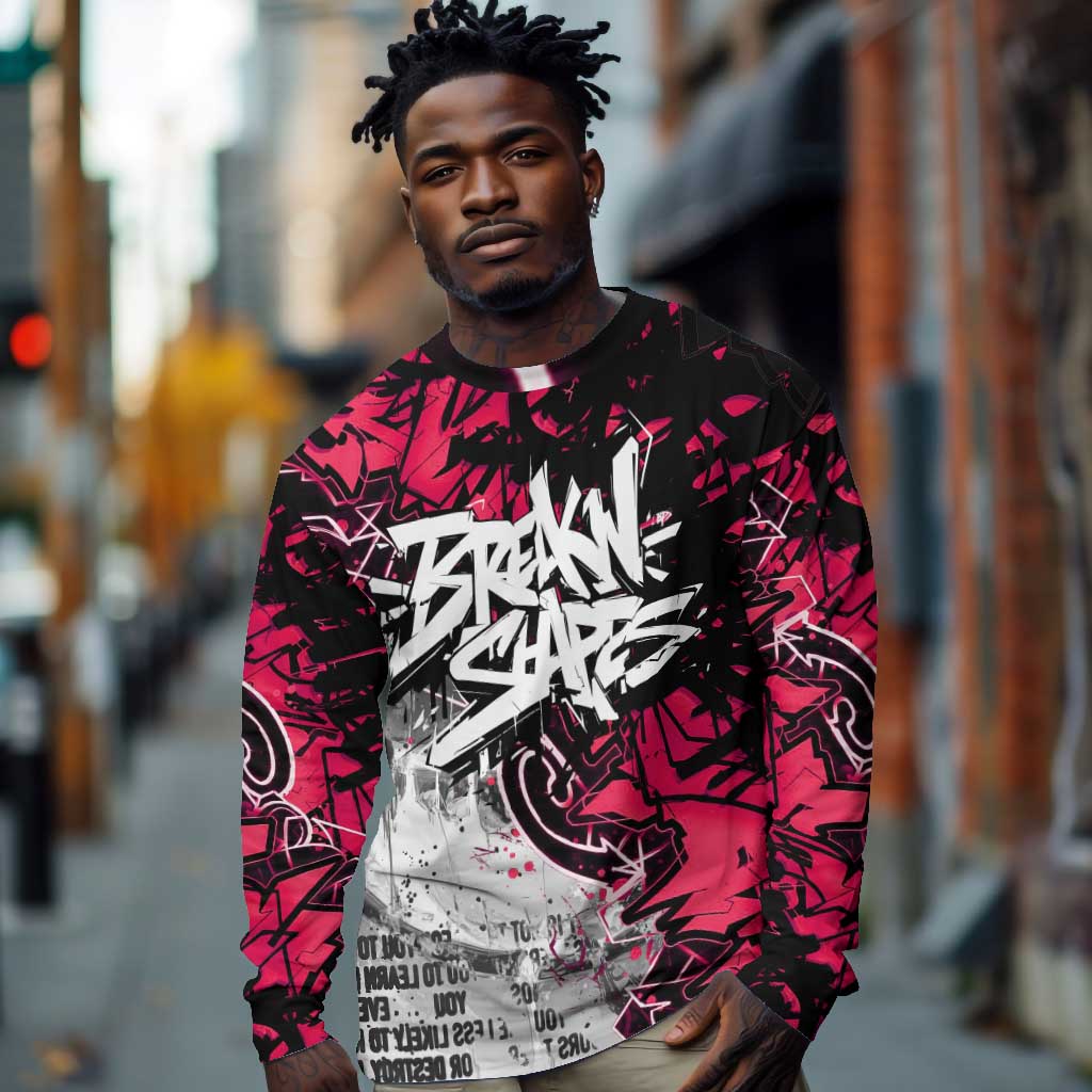 Hip Hop Graffiti Design Long Sleeve Shirt Sitting Hooded Figure and Red Black Street - African Pride