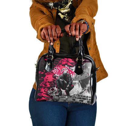 Hip Hop Graffiti Design Shoulder Handbag Sitting Hooded Figure and Red Black Street - African Pride