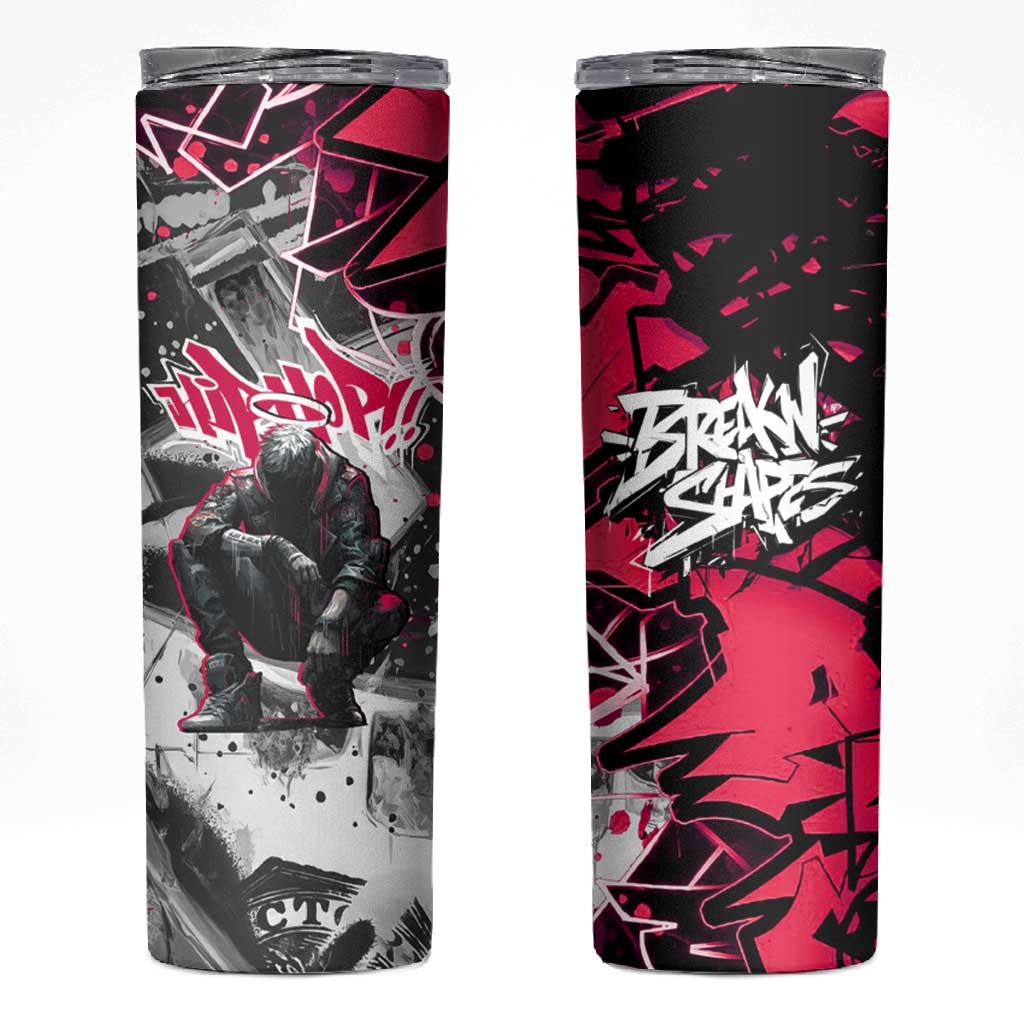 Hip Hop Graffiti Design Skinny Tumbler Sitting Hooded Figure and Red Black Street - African Pride