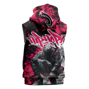 Hip Hop Graffiti Design Sleeveless Hoodie Sitting Hooded Figure and Red Black Street - African Pride