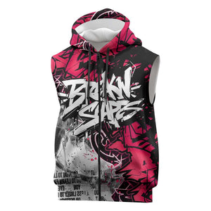 Hip Hop Graffiti Design Sleeveless Zip Hoodie Sitting Hooded Figure and Red Black Street - African Pride