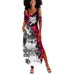 Hip Hop Graffiti Design Summer Maxi Dress Sitting Hooded Figure and Red Black Street - African Pride