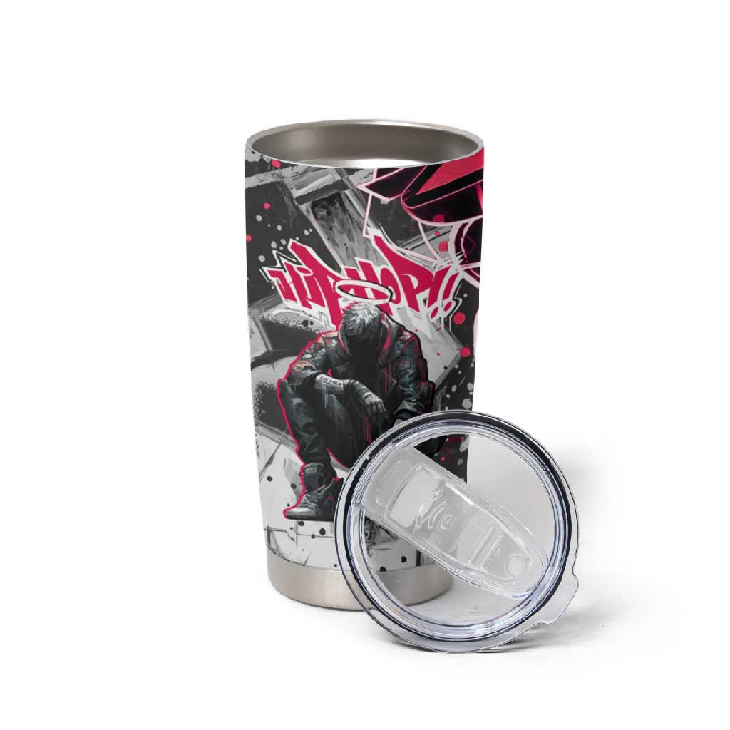 Hip Hop Graffiti Design Tumbler Cup Sitting Hooded Figure and Red Black Street - African Pride