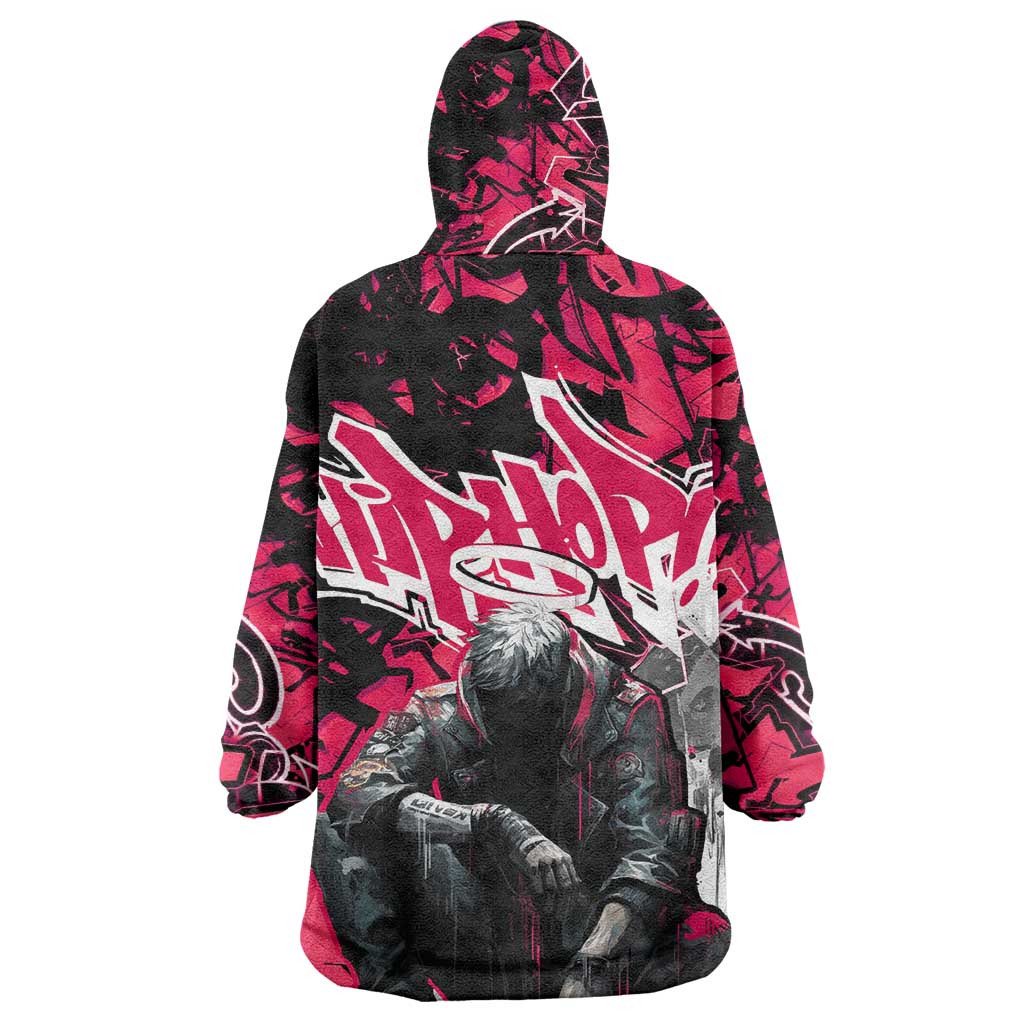 Hip Hop Graffiti Design Wearable Blanket Hoodie Sitting Hooded Figure and Red Black Street - African Pride