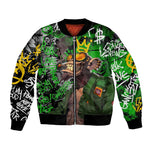 Graffiti Street Art Bomber Jacket Smoking Ape Character and Neon Crown Symbols - African Pride