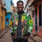 Graffiti Street Art Bomber Jacket Smoking Ape Character and Neon Crown Symbols - African Pride