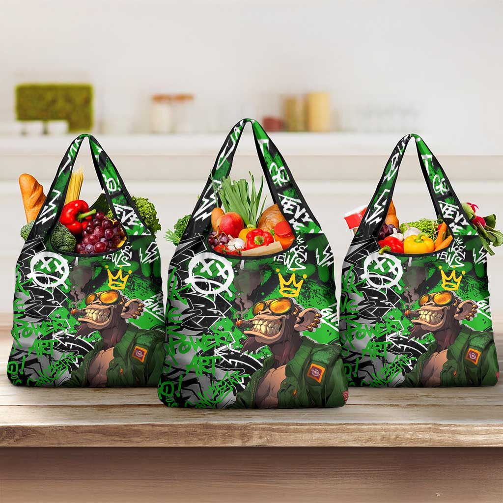 Graffiti Street Art Grocery Bag Smoking Ape Character and Neon Crown Symbols - African Pride