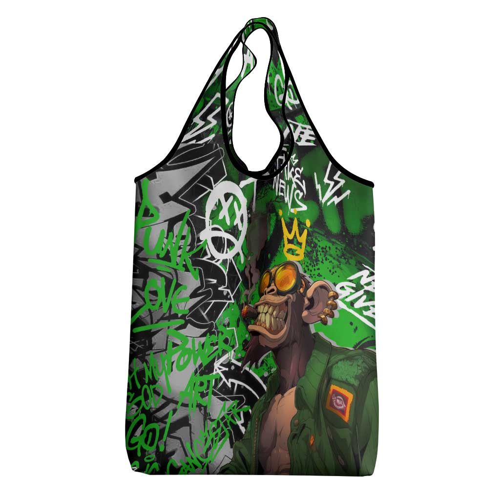 Graffiti Street Art Grocery Bag Smoking Ape Character and Neon Crown Symbols - African Pride