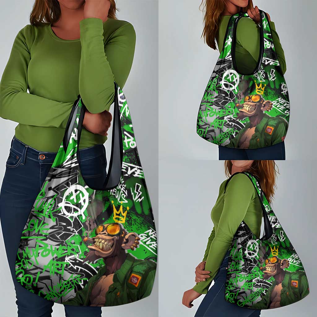 Graffiti Street Art Grocery Bag Smoking Ape Character and Neon Crown Symbols - African Pride
