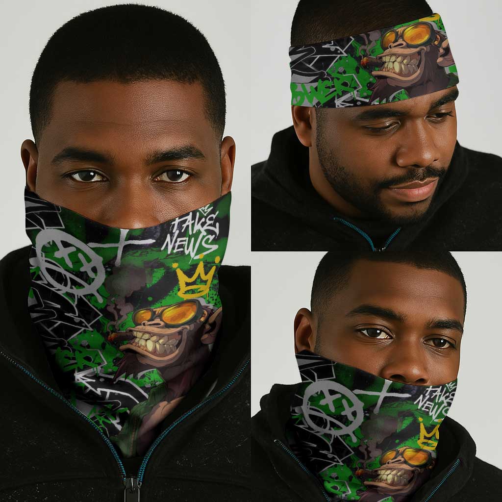 Graffiti Street Art Neck Gaiter Smoking Ape Character and Neon Crown Symbols TS04