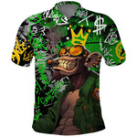 Graffiti Street Art Polo Shirt Smoking Ape Character and Neon Crown Symbols - African Pride