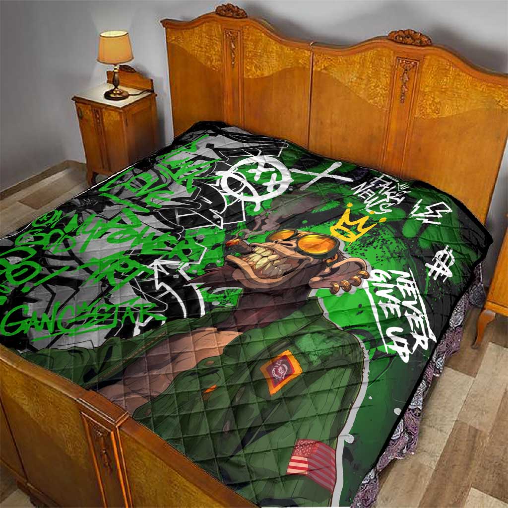 Graffiti Street Art Quilt Smoking Ape Character and Neon Crown Symbols - African Pride