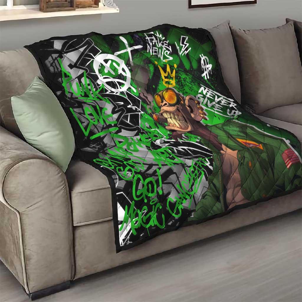 Graffiti Street Art Quilt Smoking Ape Character and Neon Crown Symbols - African Pride