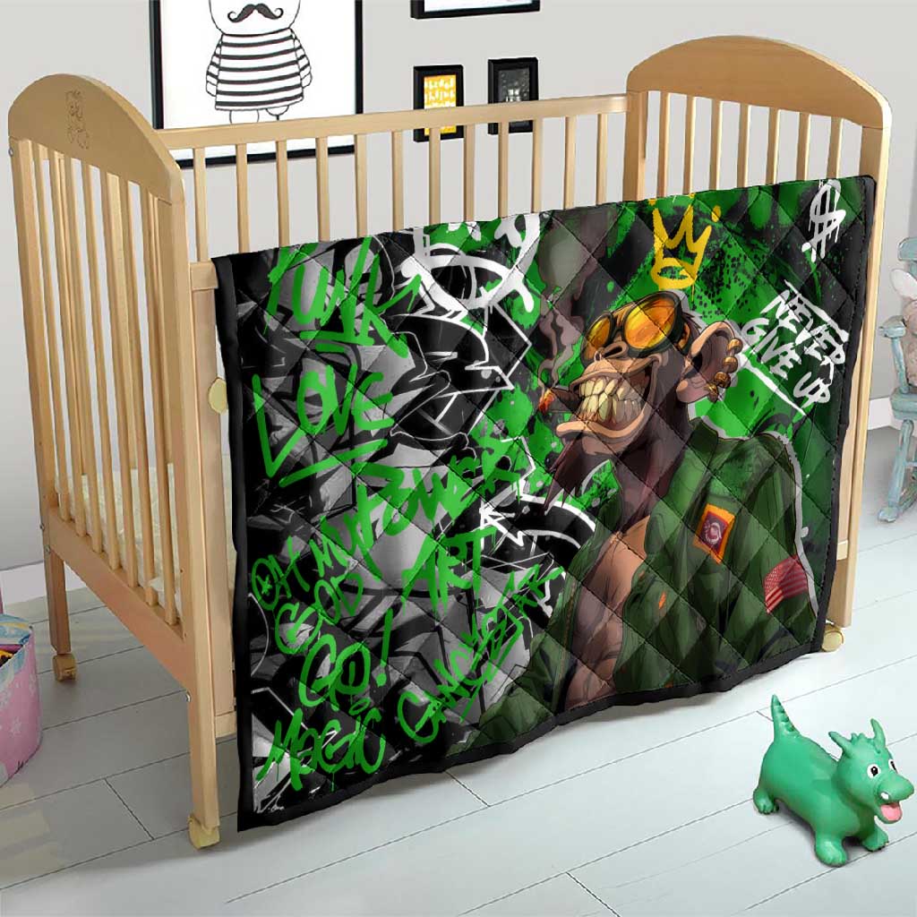 Graffiti Street Art Quilt Smoking Ape Character and Neon Crown Symbols - African Pride