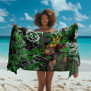 Graffiti Street Art Sarong Smoking Ape Character and Neon Crown Symbols - African Pride