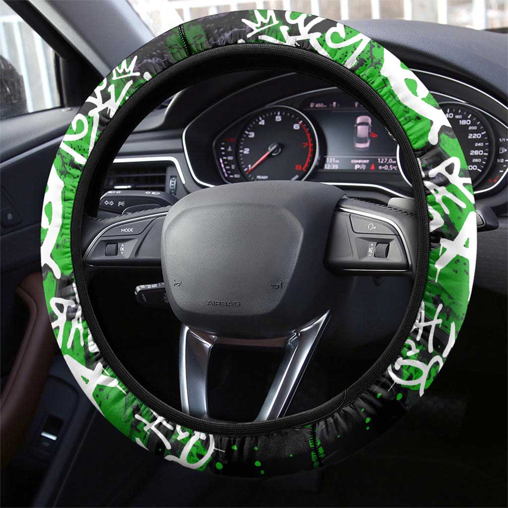 Graffiti Street Art Steering Wheel Cover Smoking Ape Character and Neon Crown Symbols - African Pride