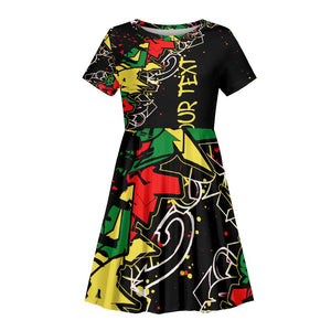 Lion King Africa Graffiti Kid Short Sleeve Dress Bold Text and Neon Colors - African Pride