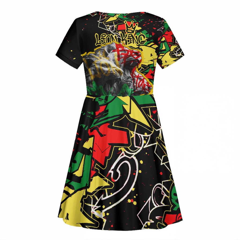Lion King Africa Graffiti Kid Short Sleeve Dress Bold Text and Neon Colors - African Pride