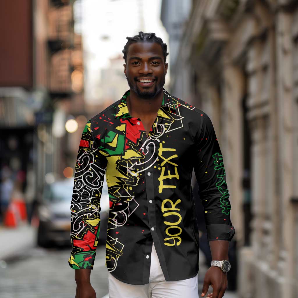 Lion King Africa Graffiti Long Sleeve Button Shirt Bold Text and Neon Colors - African Pride