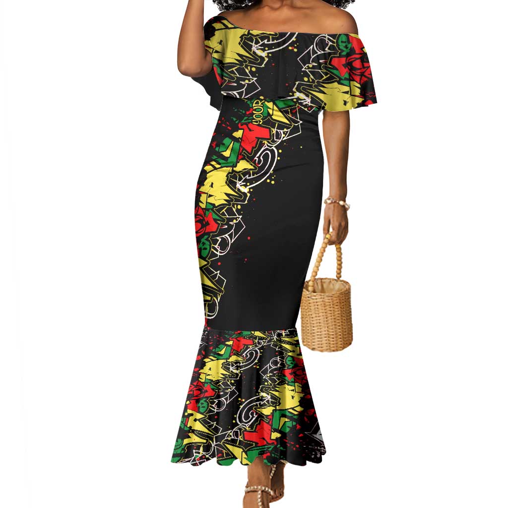 Lion King Africa Graffiti Mermaid Dress Bold Text and Neon Colors - African Pride