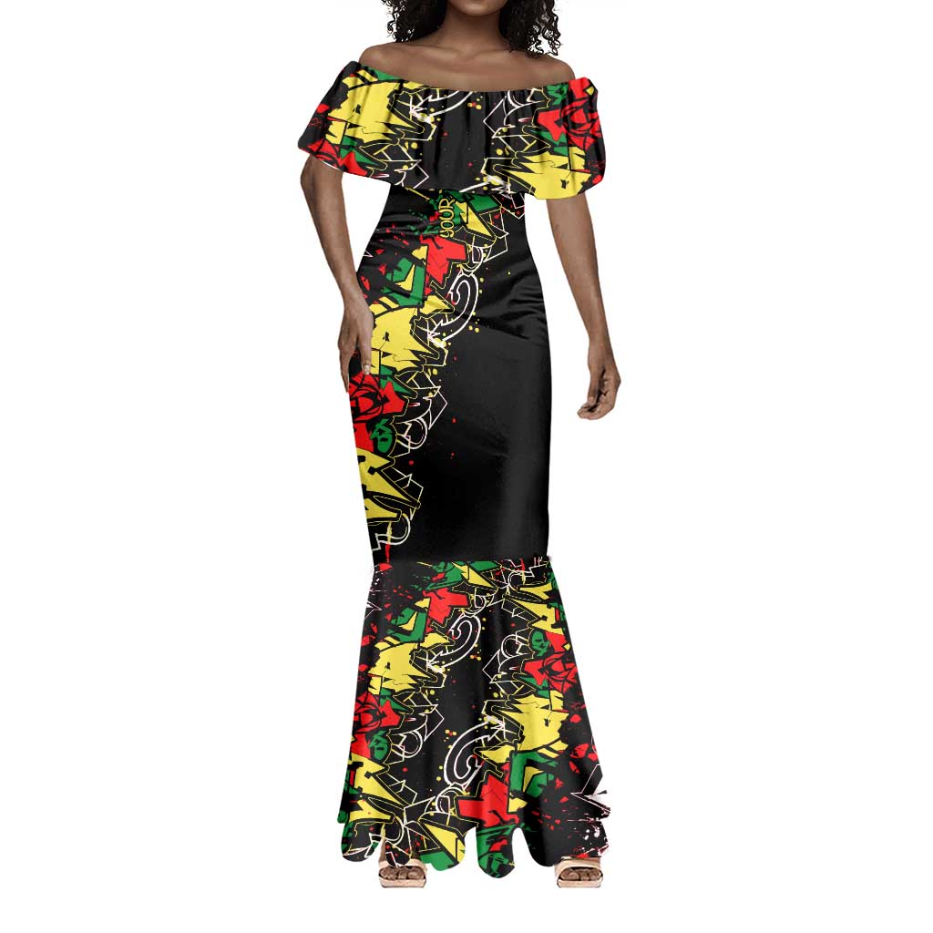 Lion King Africa Graffiti Mermaid Dress Bold Text and Neon Colors - African Pride