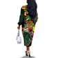 Lion King Africa Graffiti Off The Shoulder Long Sleeve Dress Bold Text and Neon Colors - African Pride