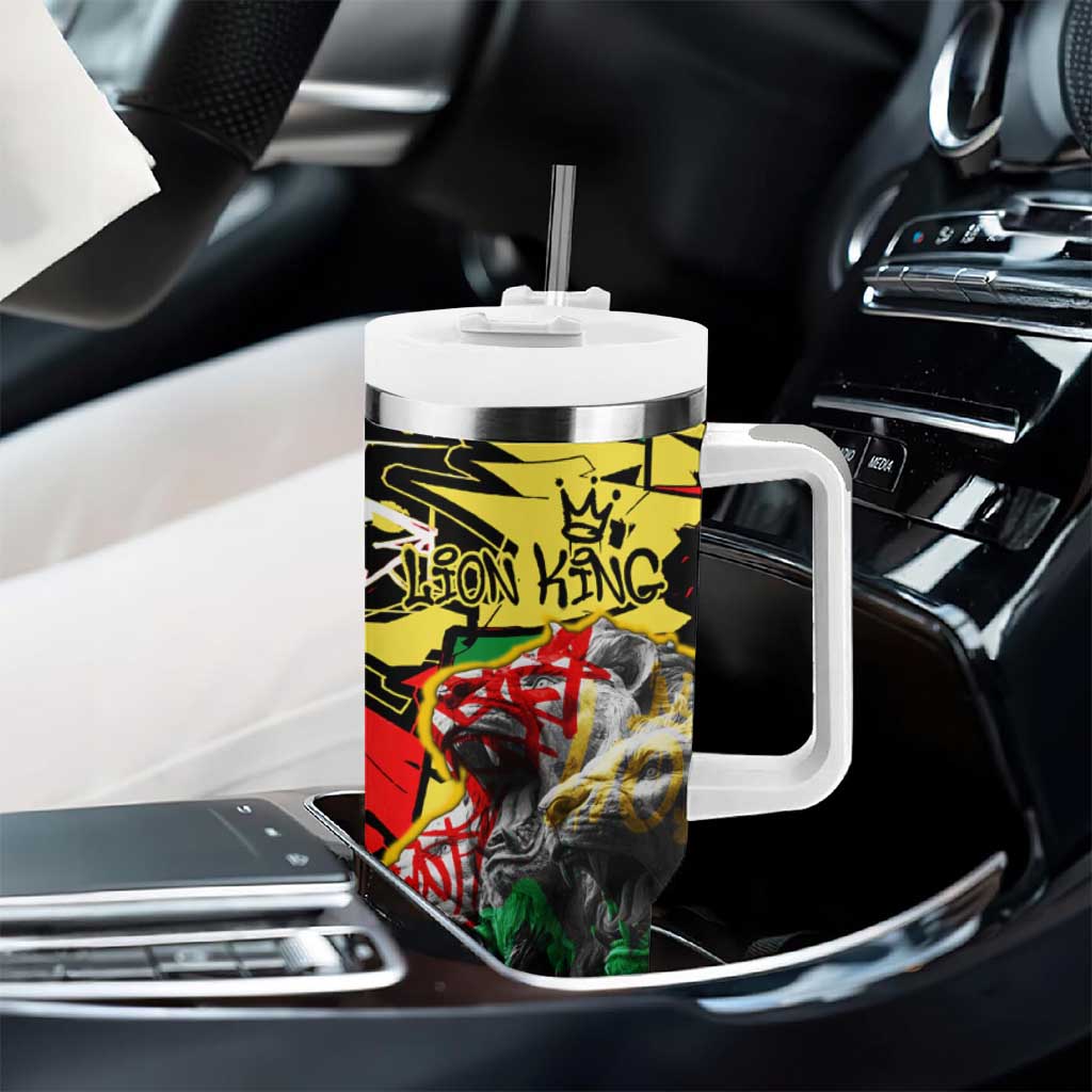 Lion King Africa Graffiti Tumbler With Handle Bold Text and Neon Colors - African Pride