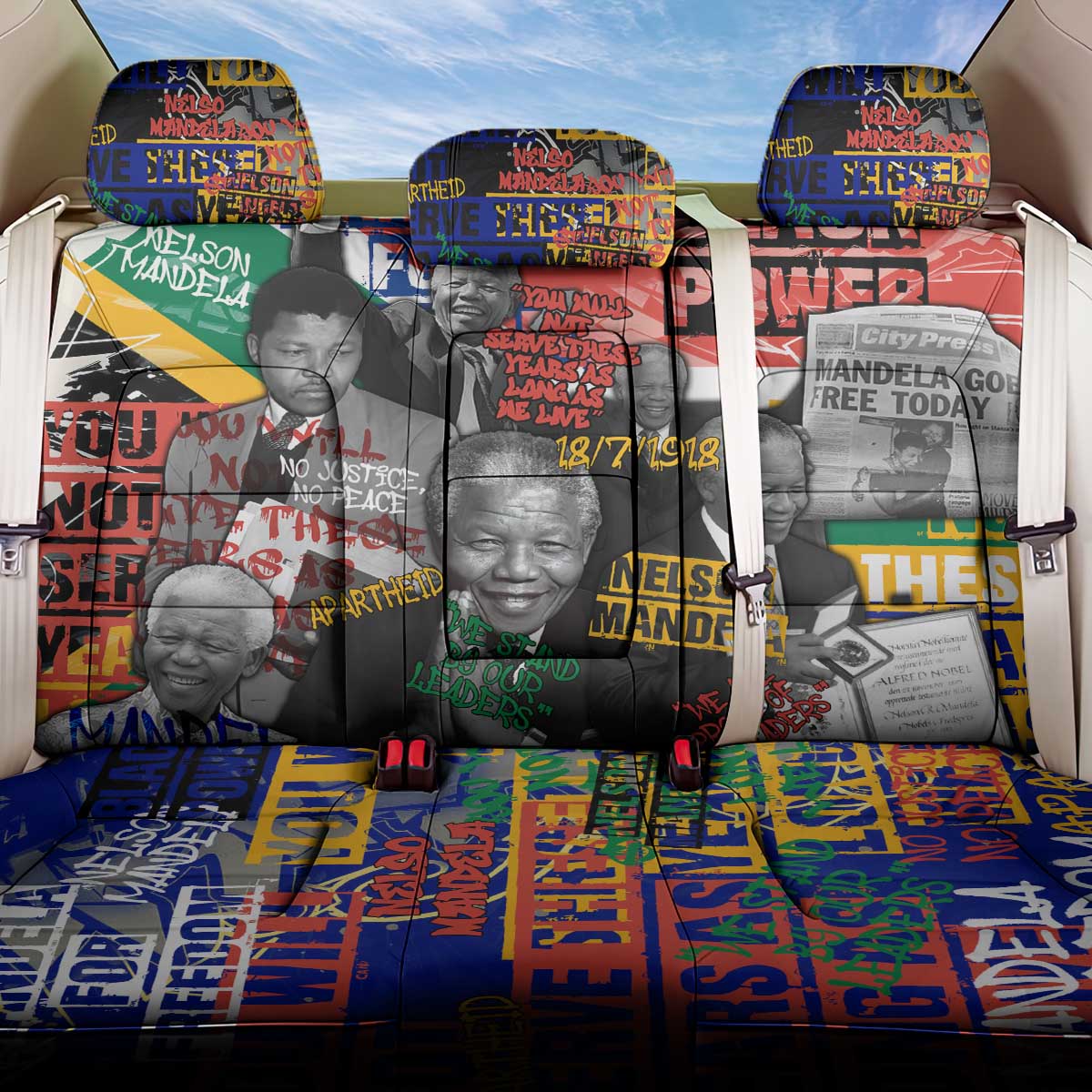 Nelson Mandela Graffiti Back Car Seat Cover Street Spray Art Recreating The Life Of A Great Man - African Pride