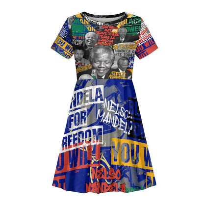 Nelson Mandela Graffiti Kid Short Sleeve Dress Street Spray Art Recreating The Life Of A Great Man - African Pride
