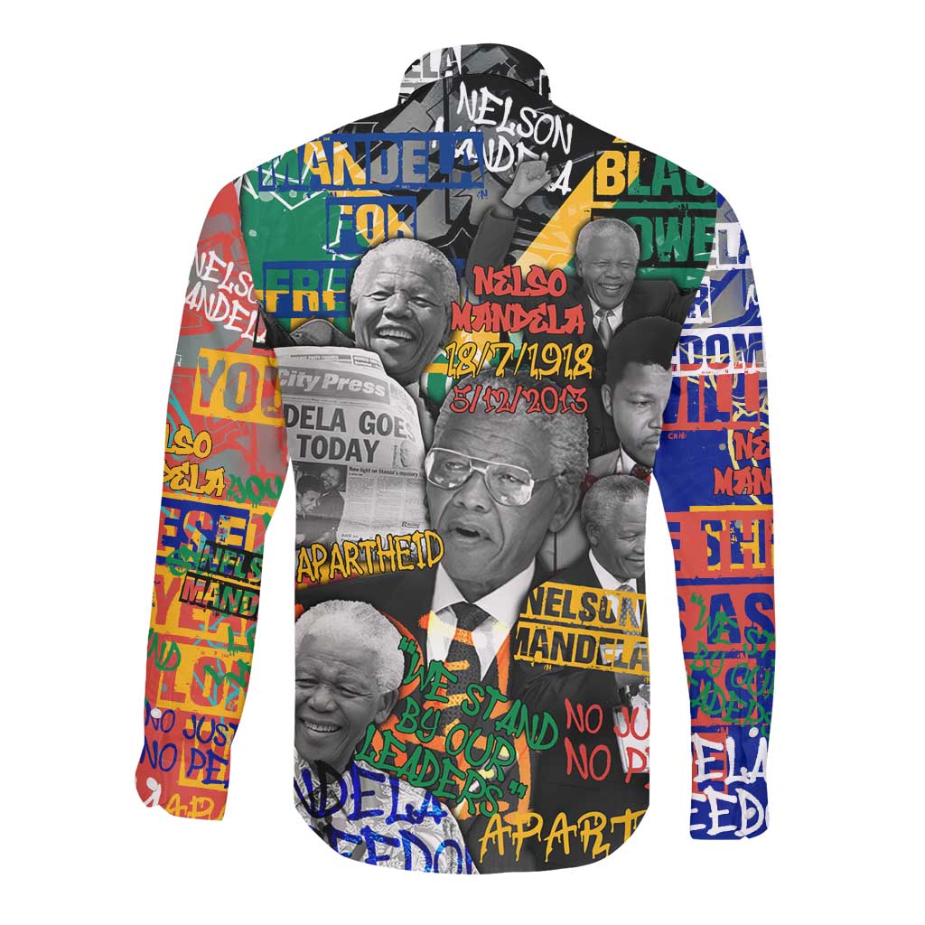 Nelson Mandela Graffiti Long Sleeve Button Shirt Street Spray Art Recreating The Life Of A Great Man - African Pride
