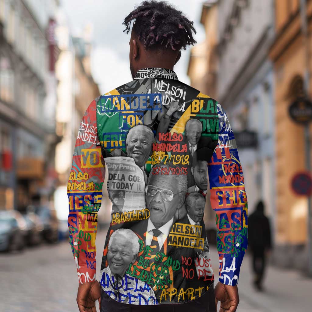 Nelson Mandela Graffiti Long Sleeve Button Shirt Street Spray Art Recreating The Life Of A Great Man - African Pride
