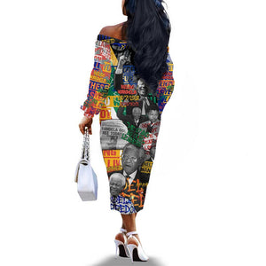 Nelson Mandela Graffiti Off The Shoulder Long Sleeve Dress Street Spray Art Recreating The Life Of A Great Man - African Pride