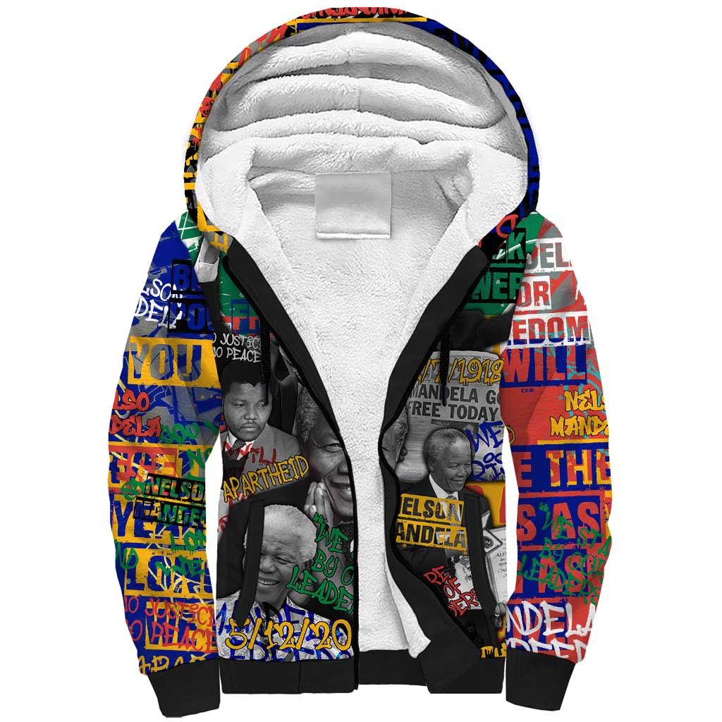 Nelson Mandela Graffiti Sherpa Hoodie Street Spray Art Recreating The Life Of A Great Man - African Pride