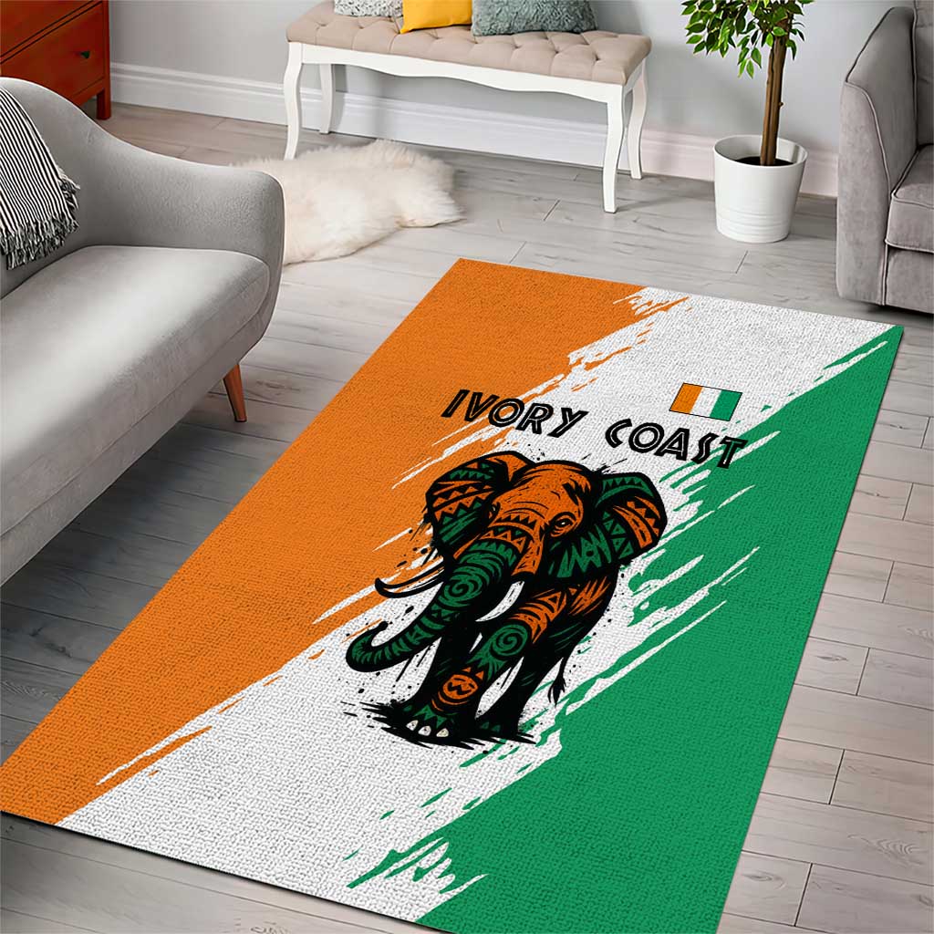 Ivory Coast Area Rug African Elephant in Ivorian Flag Colors - African Pride