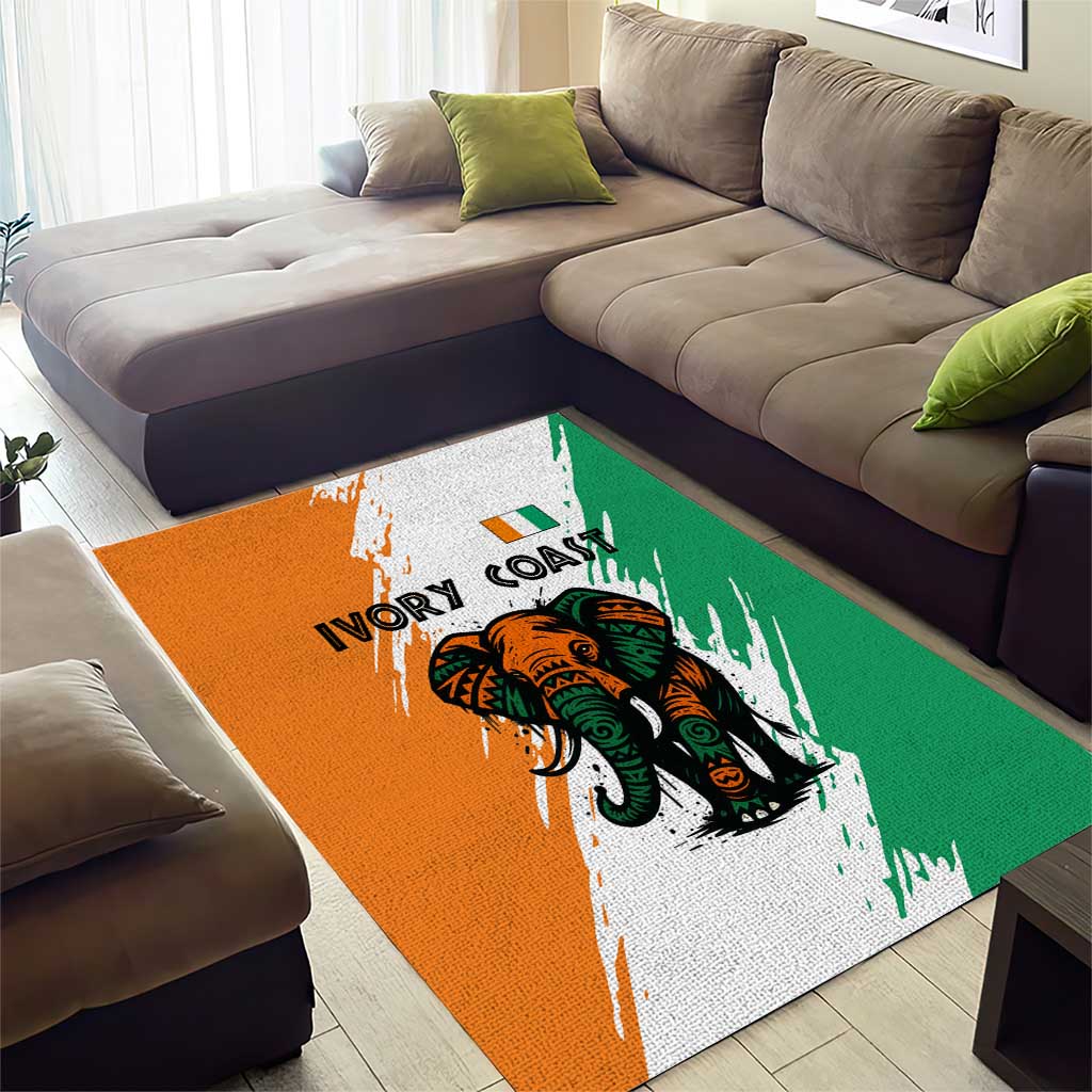 Ivory Coast Area Rug African Elephant in Ivorian Flag Colors - African Pride