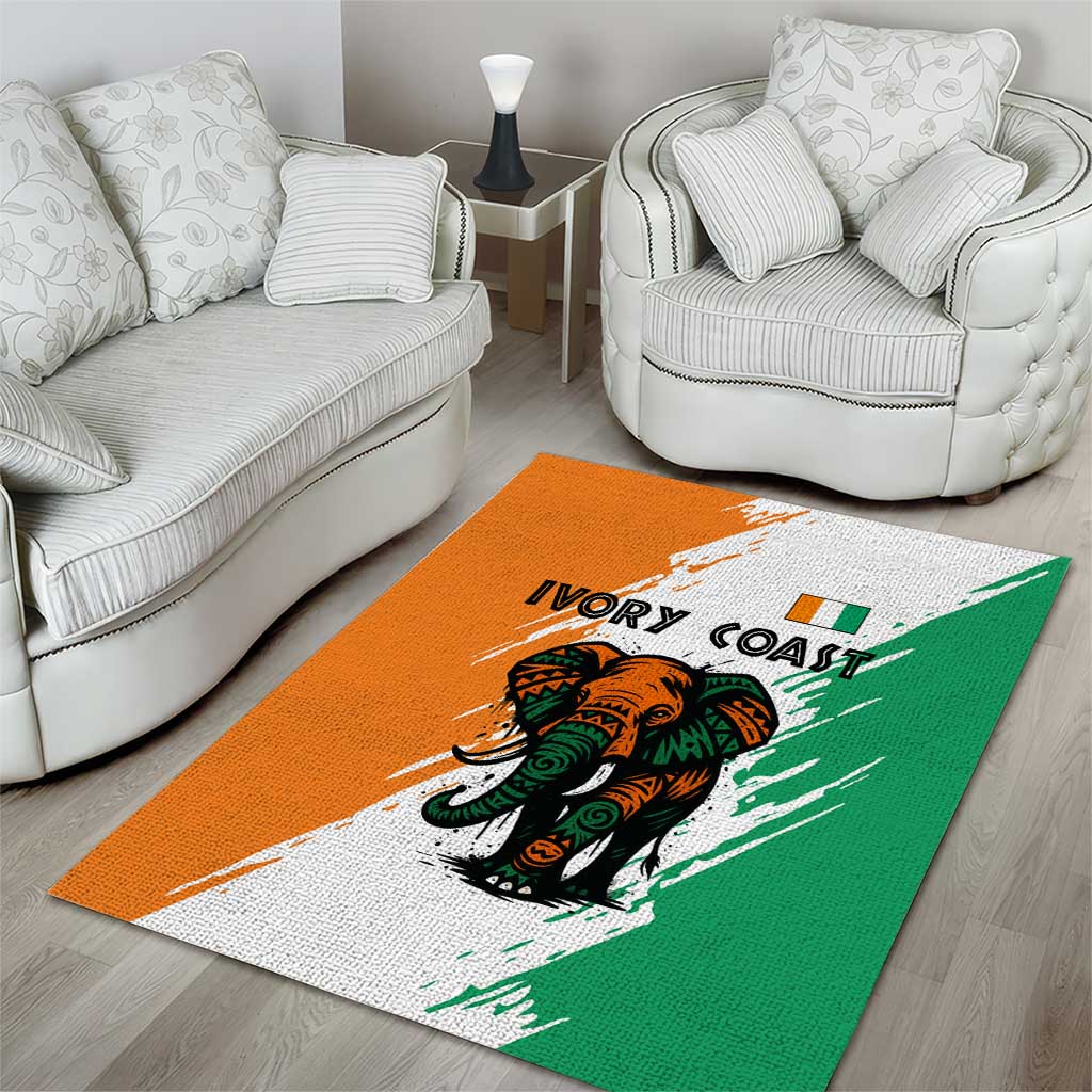 Ivory Coast Area Rug African Elephant in Ivorian Flag Colors - African Pride