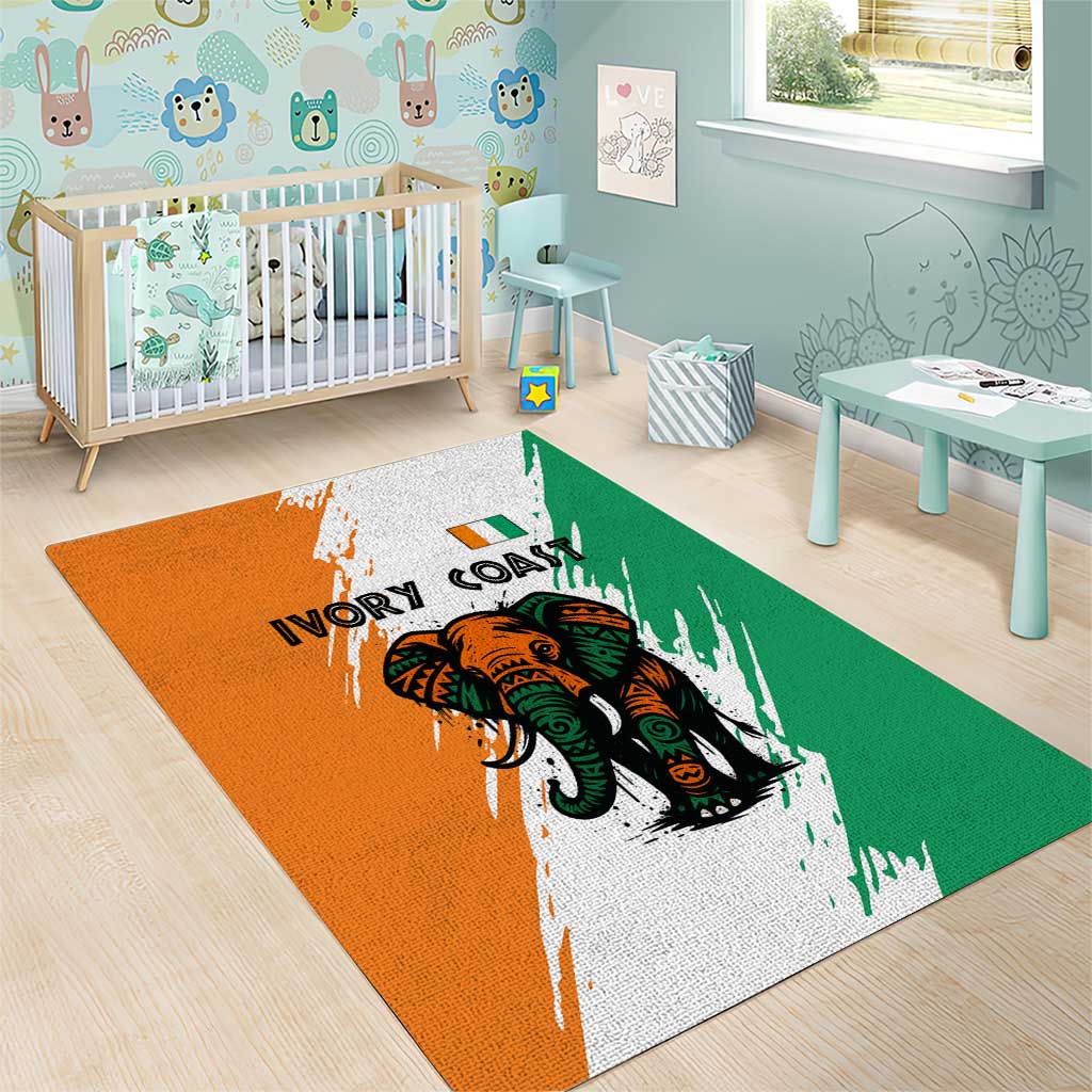 Ivory Coast Area Rug African Elephant in Ivorian Flag Colors - African Pride