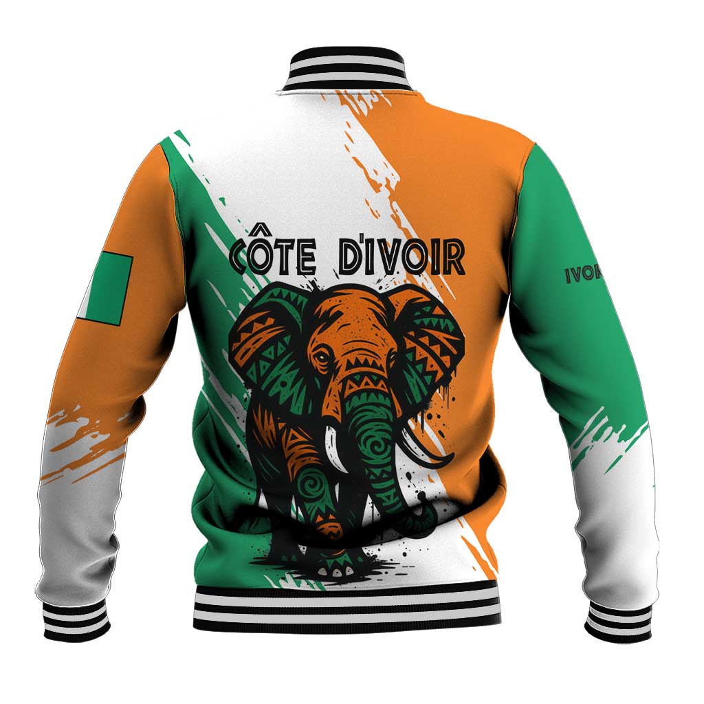 Ivory Coast Baseball Jacket African Elephant in Ivorian Flag Colors - African Pride