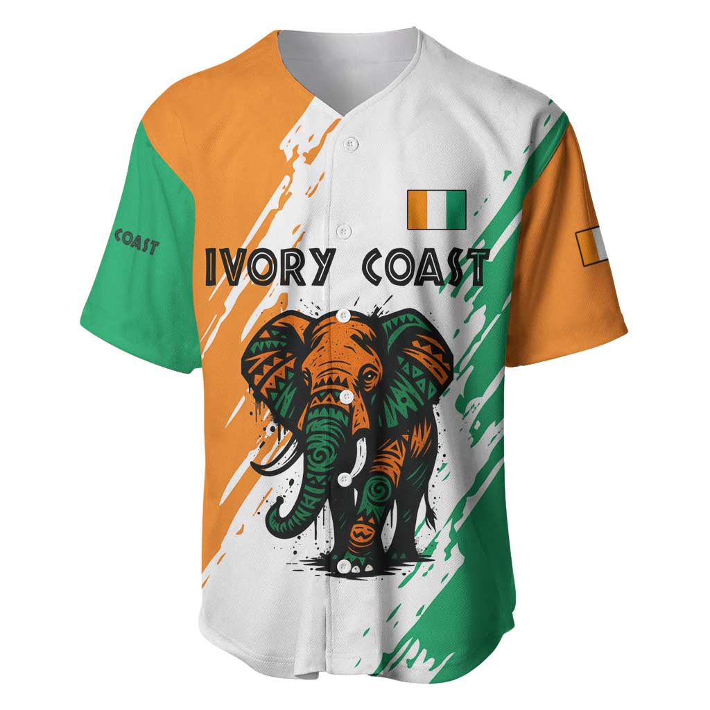 Ivory Coast Baseball Jersey African Elephant in Ivorian Flag Colors - African Pride