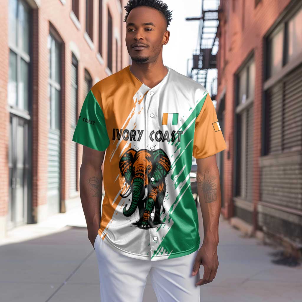 Ivory Coast Baseball Jersey African Elephant in Ivorian Flag Colors - African Pride