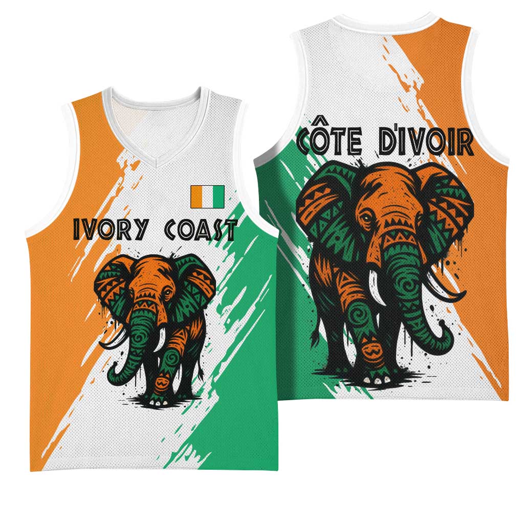Ivory Coast Basketball Jersey African Elephant in Ivorian Flag Colors TS04