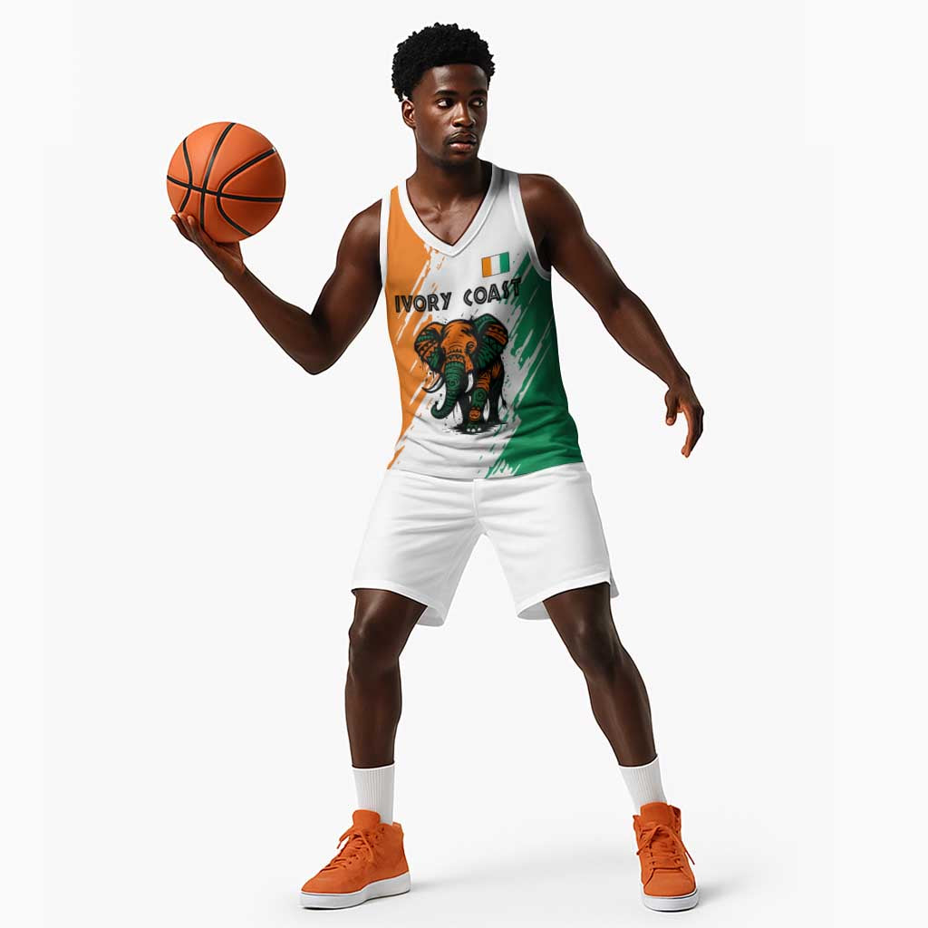 Ivory Coast Basketball Jersey African Elephant in Ivorian Flag Colors TS04