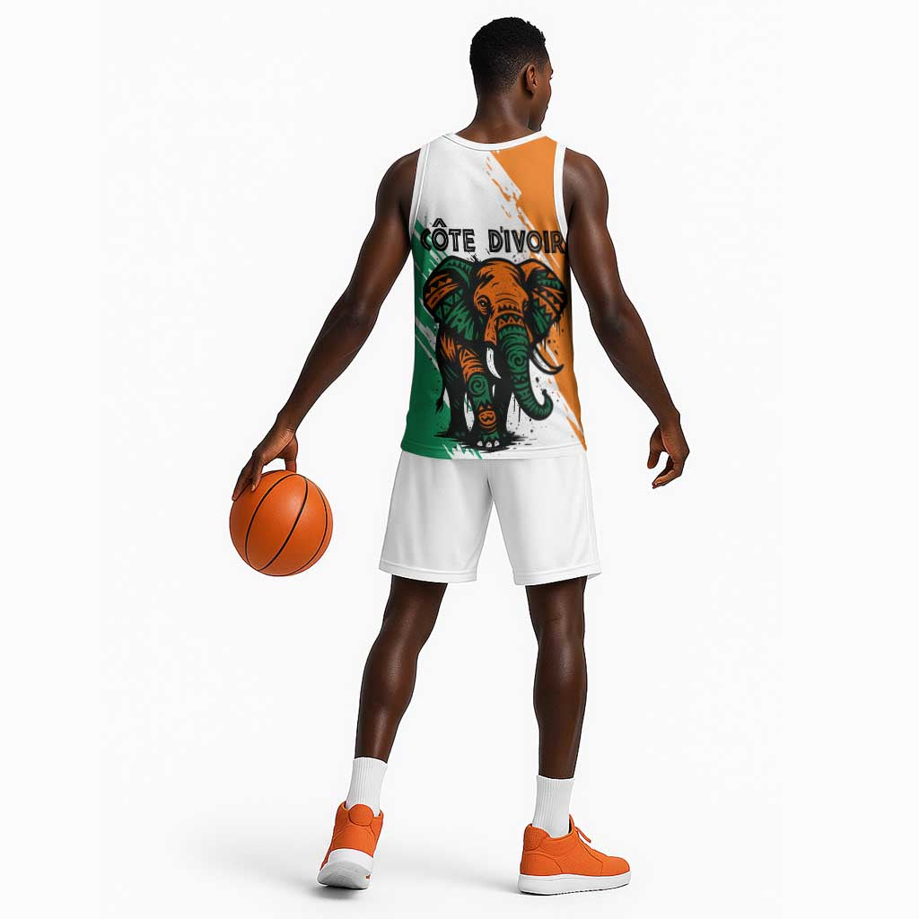 Ivory Coast Basketball Jersey African Elephant in Ivorian Flag Colors TS04
