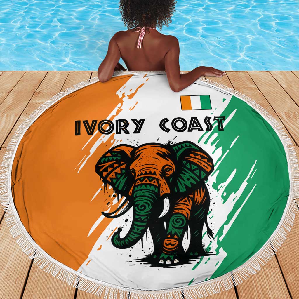 Ivory Coast Beach Blanket African Elephant in Ivorian Flag Colors - African Pride